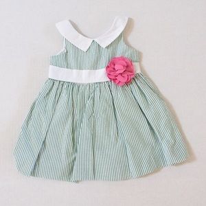 Janie and Jack green and white seersucker dress